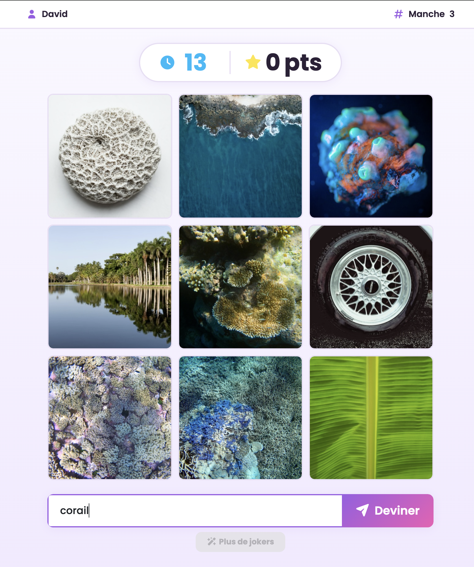 Guess the Word gameplay: nine images, a timer, a score and the answer field